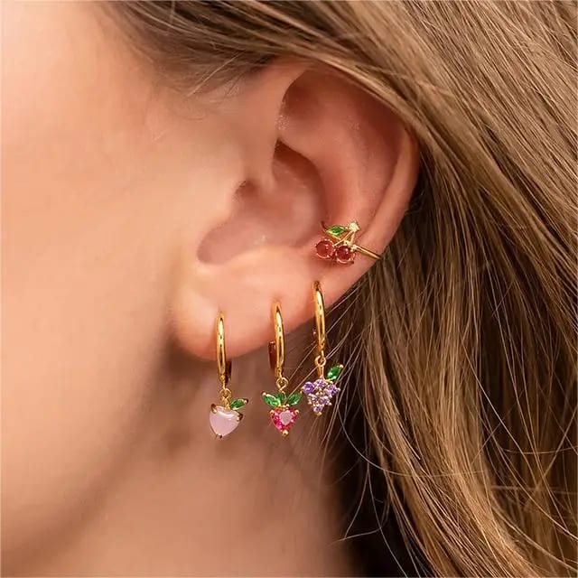 Perfect Match Everyday Look Dreamy Fruit Ear Hoops Gold Plated Zircon Earrings Ear Cuff