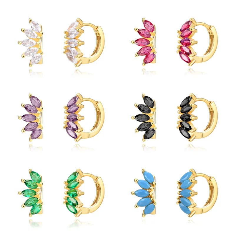 Fashion Gold Plated Silver Needle Earrings Horse Eye Turquoise Zircon Huggie Earrings Huggie Earrings