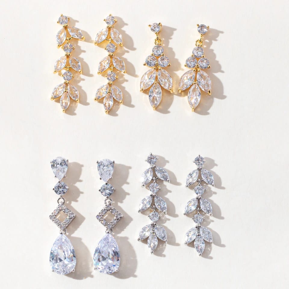 Fashion Zircon Drop Bride Earrings Women Sparkling Cubic Zirconia Wedding Earrings Bridal Jewelry Drop Earrings