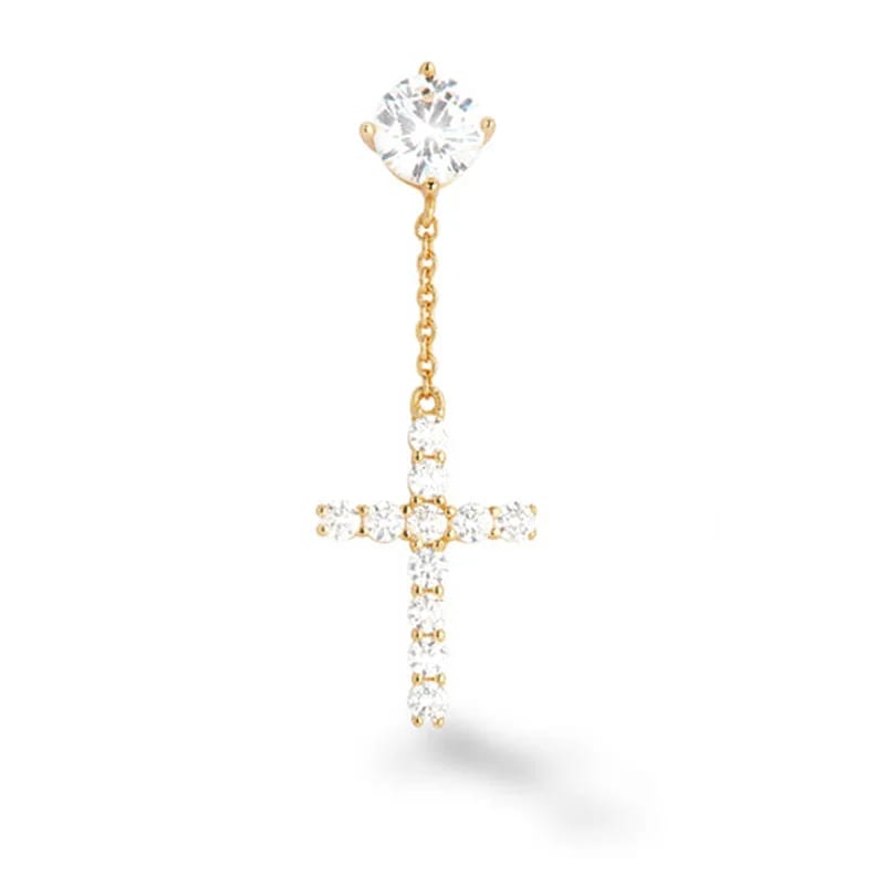 Men’s Hanging Cross Stud Earrings 18k Gold Plated Cubic Zirconia Dangle Cross Men Earrings Drop Earrings