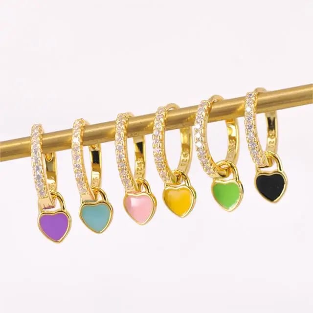 Cute Colorful Enamel Heart Shaped Earrings Silver Needle Zircon Huggie Earrings Huggie Earrings