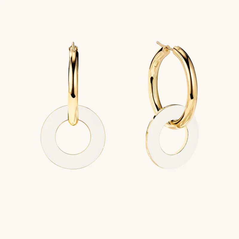 New Trendy 925 Sterling Silver 18k Gold Plated Dainty Cream Enamel Circle Charm Dangle Hoop Earrings For Women Drop Earrings