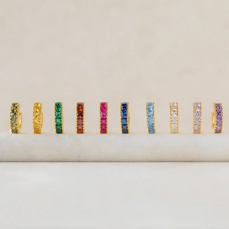 Fashion Dainty Jewellery 18k Gold Plated Cubic Zirconia Colorful Birthstone Huggie Hoop Earrings Huggie Earrings