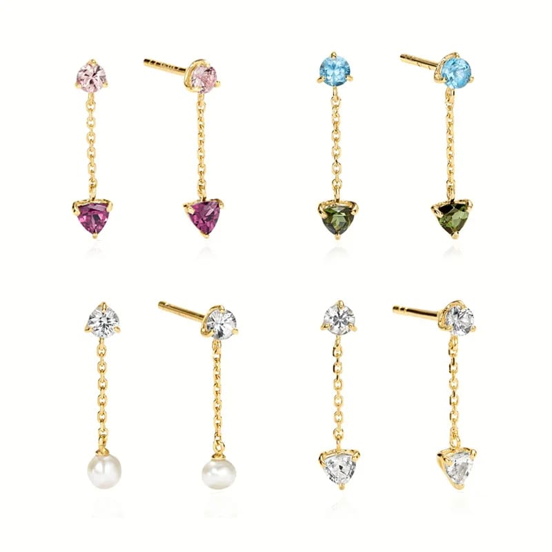 New Arrival Fine Jewelry 18k Gold 925 Sterling Silver Gemstone Chain Drop Earrings For Women Drop Earrings