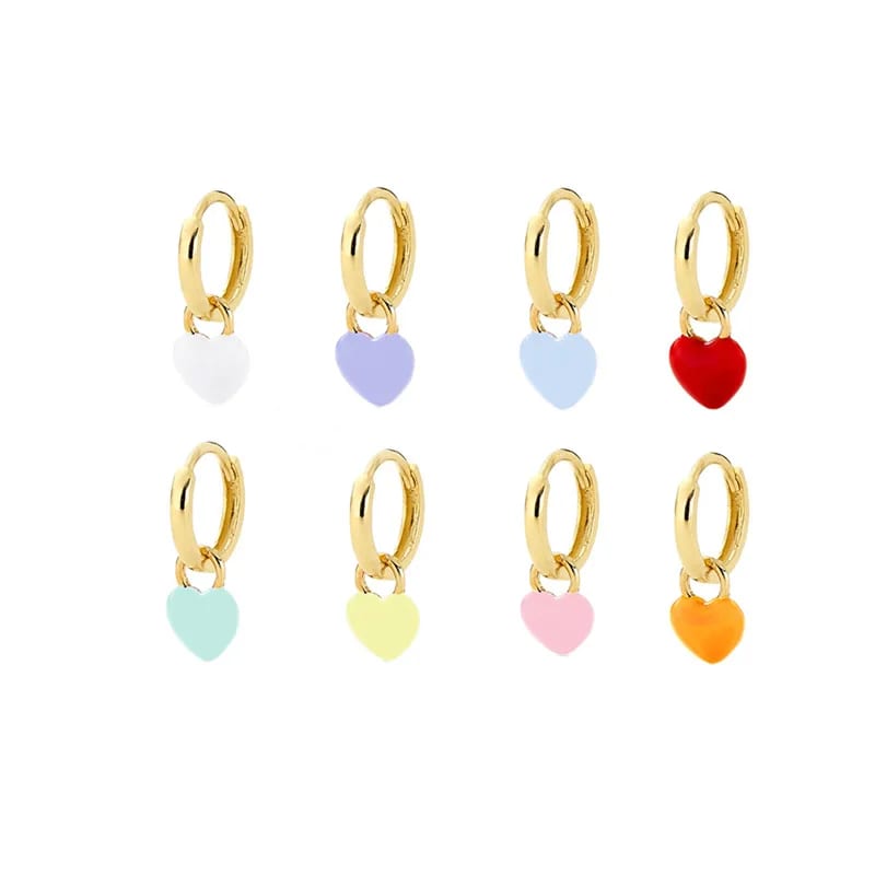 Trendy Dainty 18k Gold Plated 925 Sterling Silver Tiny Heart Huggie Enamel Pink Drop Earrings Huggie Earrings