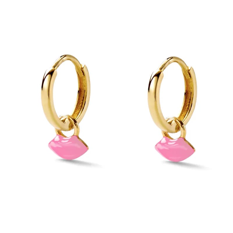 New Arrival Colorful Drip Oil Dangle Earrings 925 Sterling Silver Enamel Lip Charms Hoop Earrings Huggie Earrings