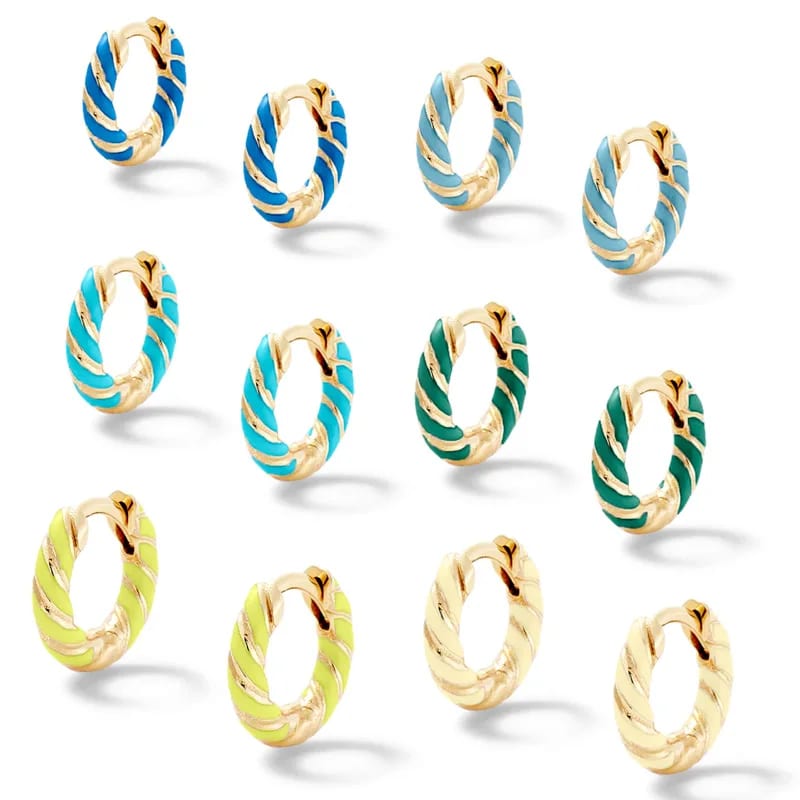Trendy Dainty 18k Gold Plated Small Streamer Huggies 925 Silver Colorful Enamel Hoop Earrings Jewelry For Women Huggie Earrings
