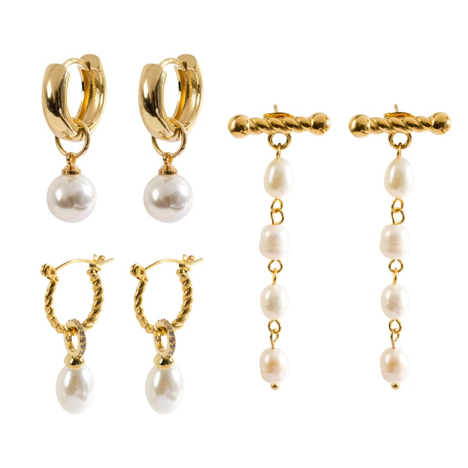 Charm 18k Gold Plated Stainless Steel Earrings Pearl Pendant Huggie Earrings Huggie Earrings
