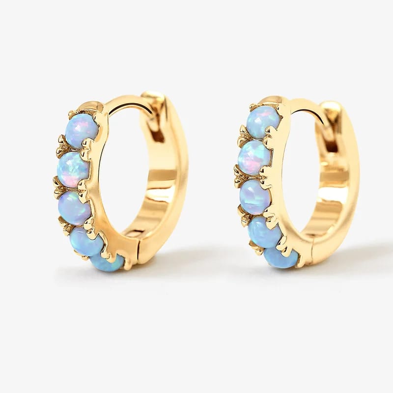 Fine Earrings Jewelry 925 Sterling Silver 18k Gold Plated Small Mini Blue Opal Hoop Huggie Earrings For Women Huggie Earrings