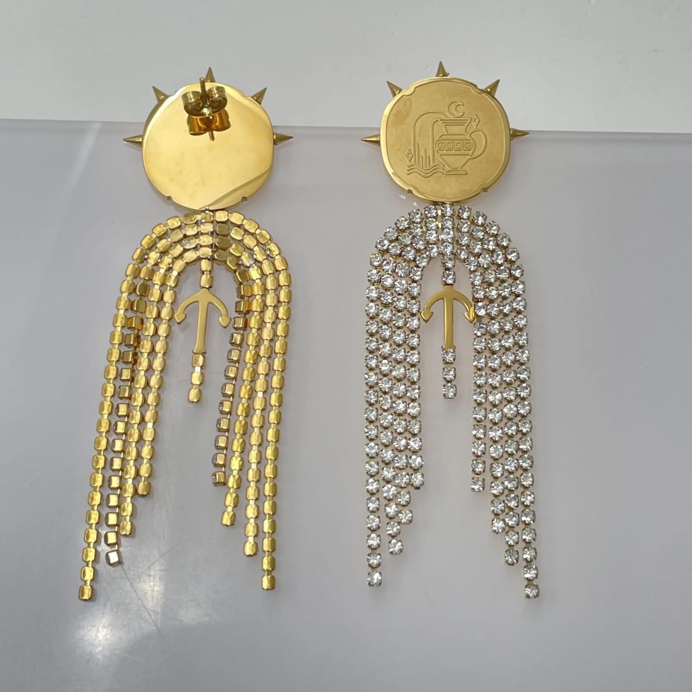 New Trendy 18k Gold Horoscope Zodiac Sign Crystal Dangle Drop Earrings For Women Jewelry Drop Earrings