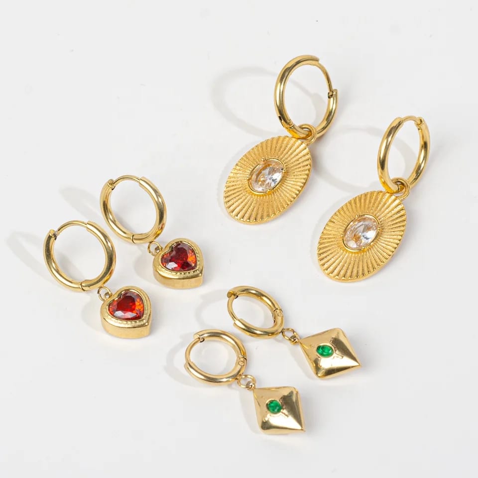 Fashion Jewelry Zircon Huggie Earrings Stainless Steel Gold Plated Pendent Earrings Huggie Earrings
