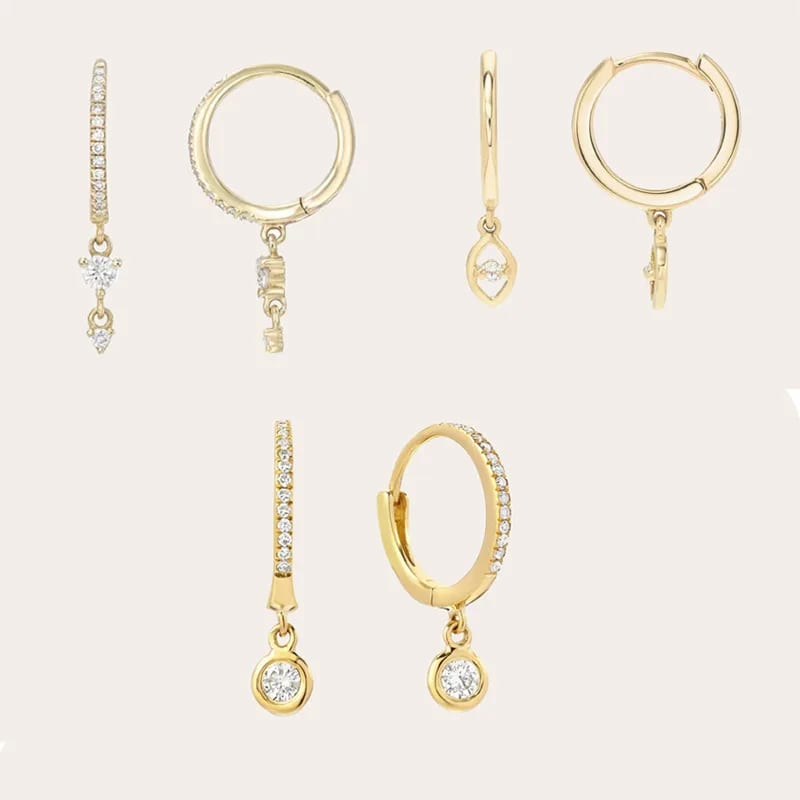 High Quality 925 Sterling Silver 14k Gold Plated Diamond Cz Drop Huggies Earrings Drop Earrings