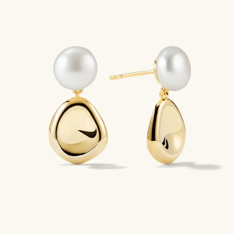 Trendy Minimalist 18k Gold 925 Sterling Silver Pearl Sculptural Drop Earrings For Women Drop Earrings