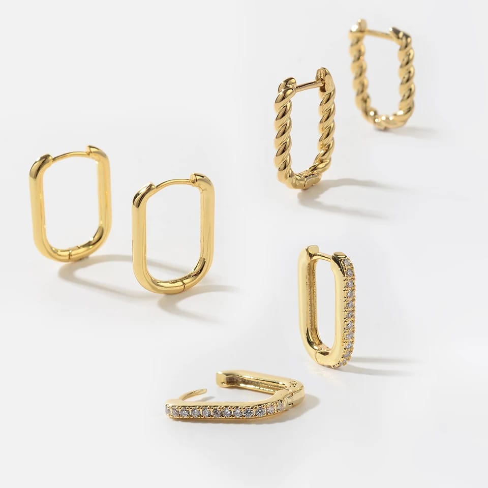New Arrival 18k Gold Plated 925 Sterling Silver Twisted Cubic Zirconia U-shape Huggie Hoop Earrings For Women Huggie Earrings