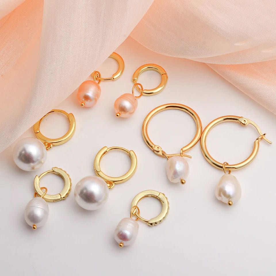 High Quality 18k Gold Plated Stainless Steel Dangle Drop Real Natural Freshwater Fresh Water Hoop Pearl Earrings Drop Earrings