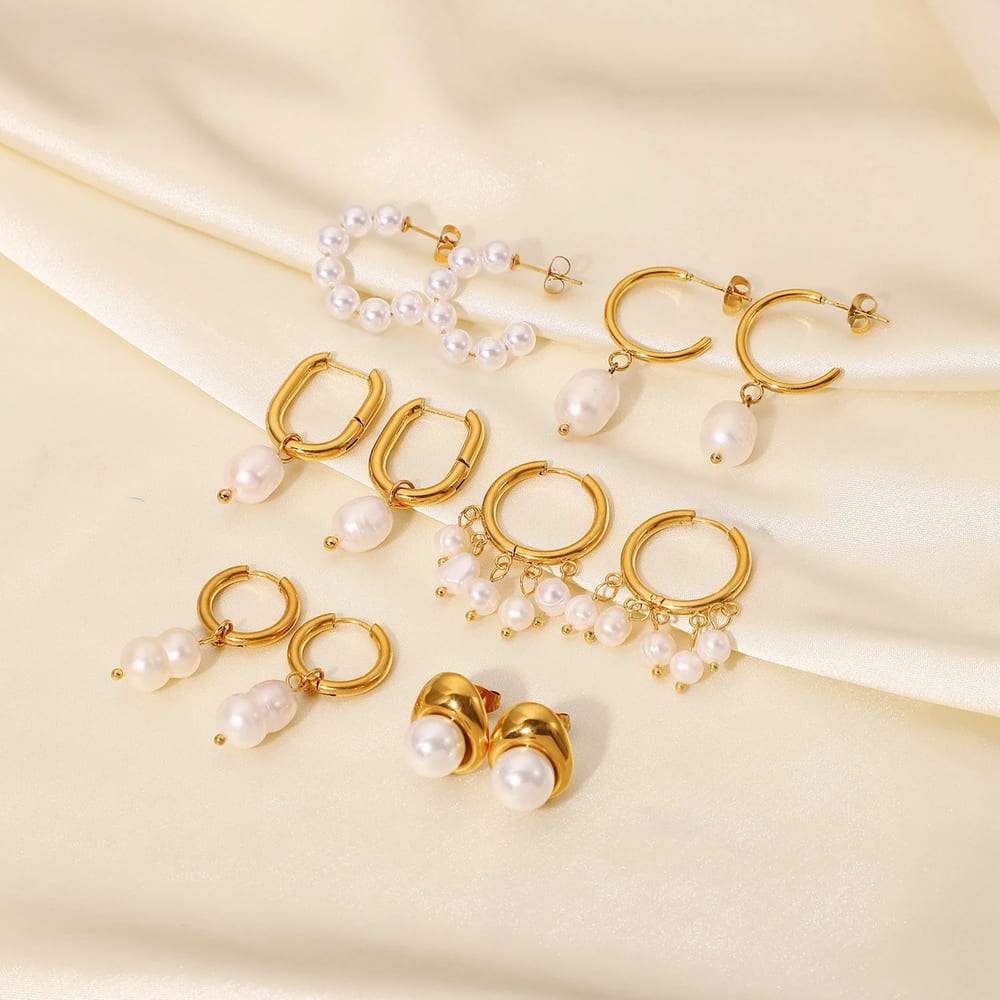 Custom Fashion Pearl Drop Earrings Women Hypoallergenic Stainless Steel 18k Gold Plated Pearl Earrings Jewelry Drop Earrings