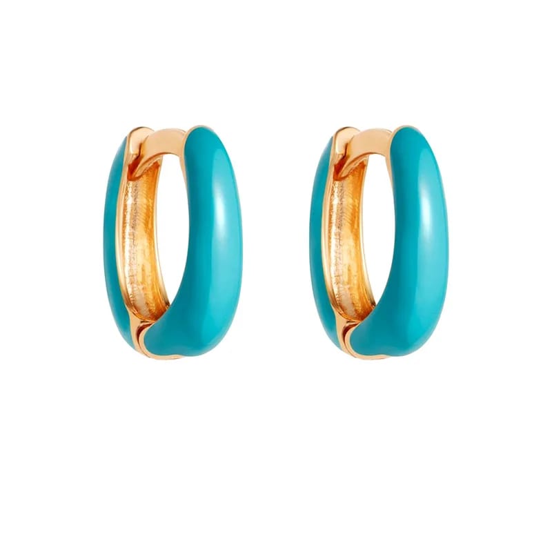 New Trendy Colorful Neon Enamel Earrings 925 Sterling Silver Oval Blue Yellow Green Enamel Huggie Hoop Earrings Huggie Earrings