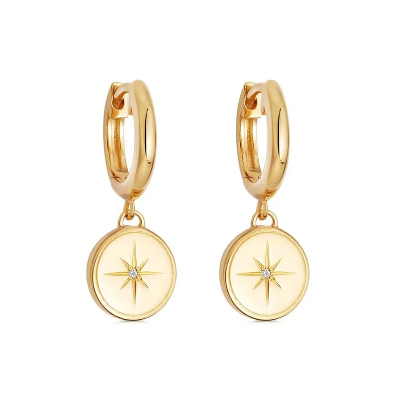 New Fashion 18k Gold Plated 925 Sterling Silver Celestial Compass Drop Hoop Earring For Women Drop Earrings