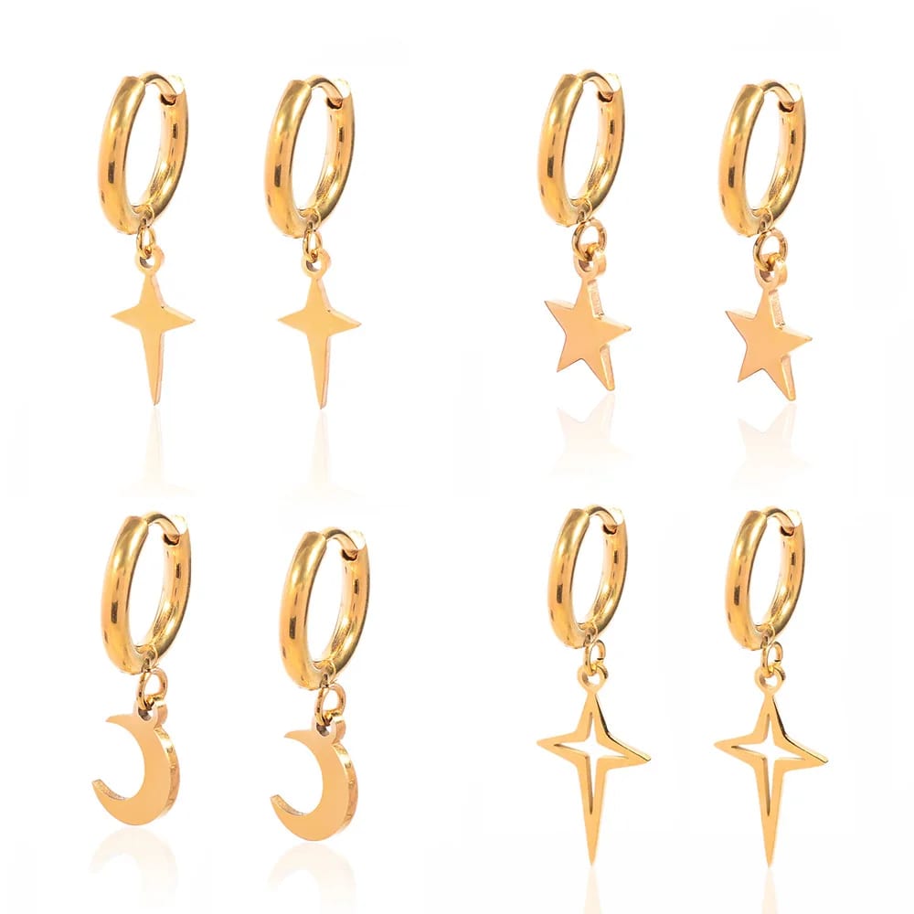 New Trendy 18k Gold Plated Stainless Steel Jewelry Statement Dangle Huggie Hoop Earrings For Women Huggie Earrings