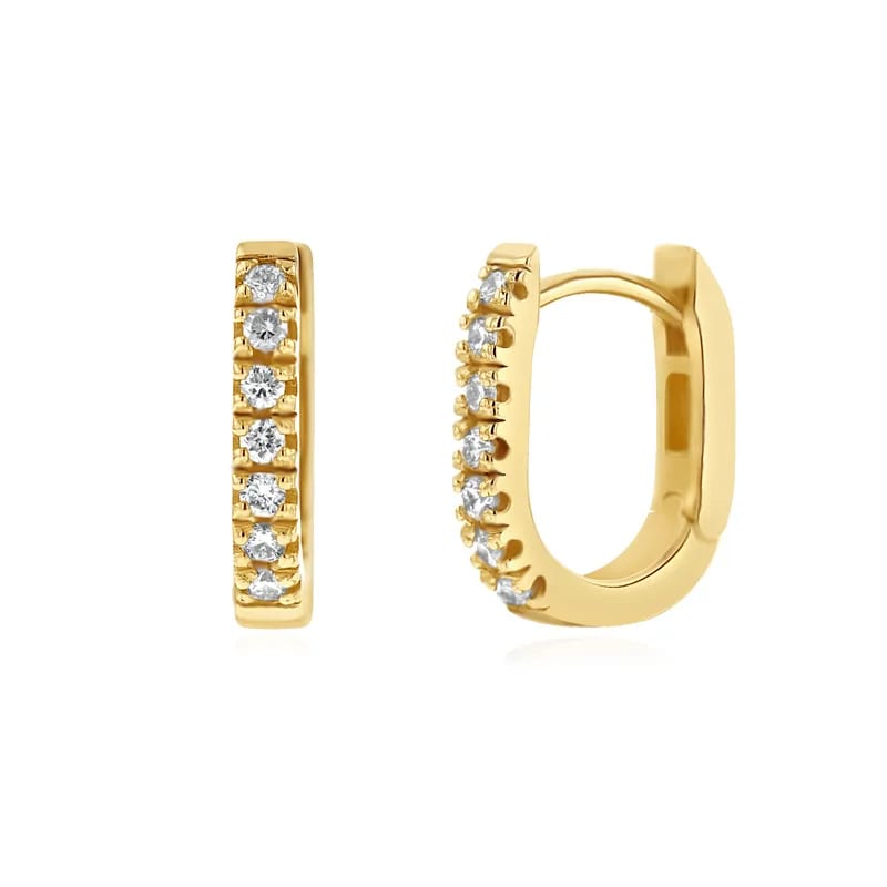 Latest Classic Design Fashion 18k Gold Plated 925 Sterling Silver Petite Diamond U-pave Paper Clip Huggie Earrings Huggie Earrings