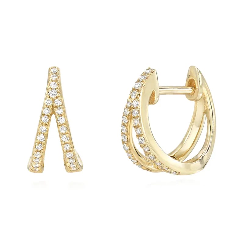 Fashion Minimalist 925 Sterling Silver New Arrival 18k Gold Pave Diamond Split Huggie Hoop Earrings Huggie Earrings