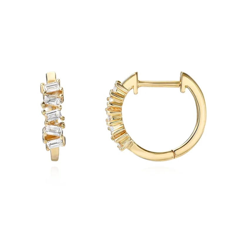 Modern And Edgy Pave Diamond Baguette Cluster Huggie Earrings 925 Sterling Silver Fashion Women Hoop Earrings Huggie Earrings