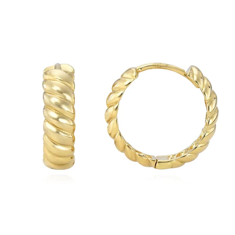 Modern And Classic 14k Gold Plated 925 Sterling Silver Croissant Braided Huggie Earrings Huggie Earrings