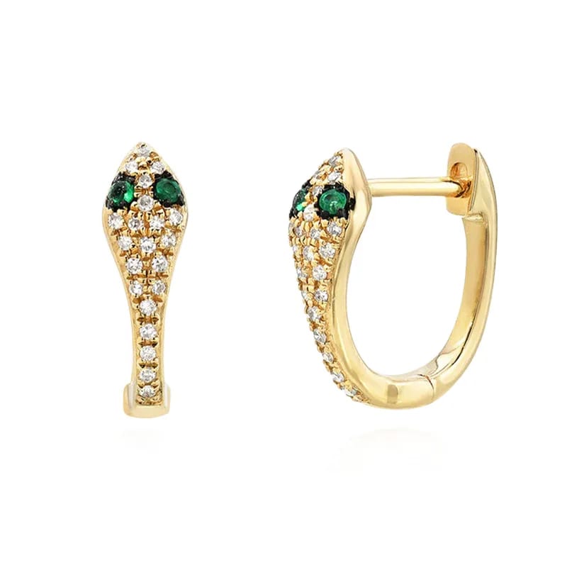 Custom 925 Statement Jewelry Gold Plated 18k Pave Diamond Emerald Serpent Snake Huggie Earrings For Women Huggie Earrings