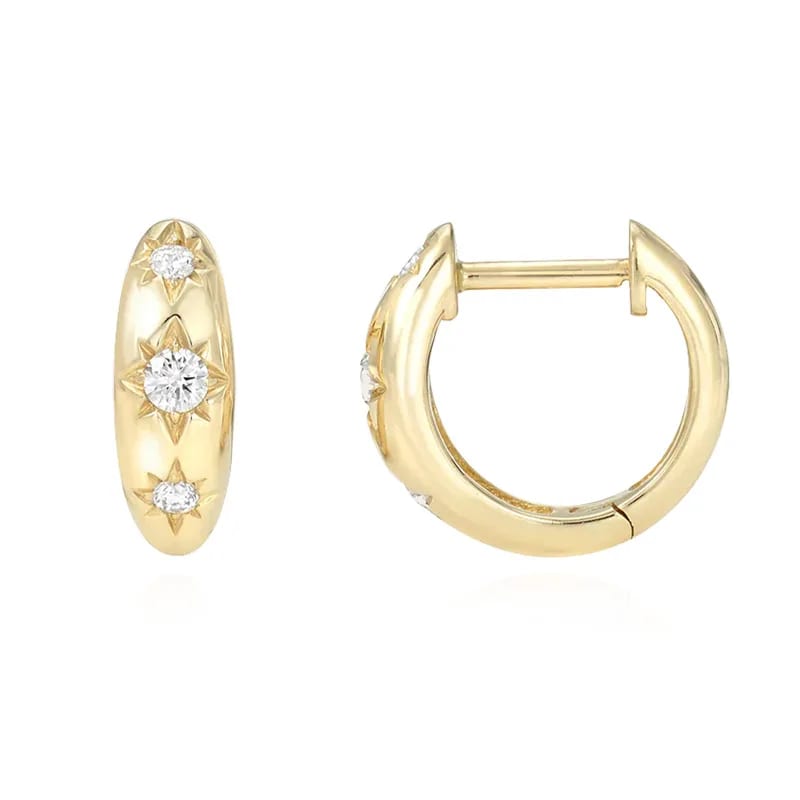 Fashion Women Earring Jewelry 925 Sterling Silver 18k Gold Diamond Domed Starburst Huggie Earrings Huggie Earrings