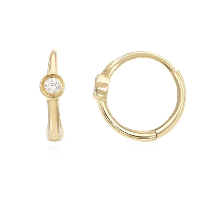 18k Gold Plated 925 Sterling Silver High Quality Cubic Zirconia Diamond Bezel Small Hoop Earrings Huggie Earrings