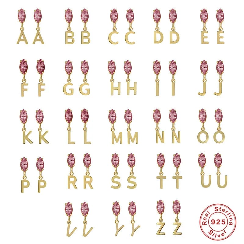 Fine Waterproof Hypoallergenic Women Earring Jewelry S925 Sterling Silver Gold Plated Zircon Letter Earring For Girl Huggie Earrings