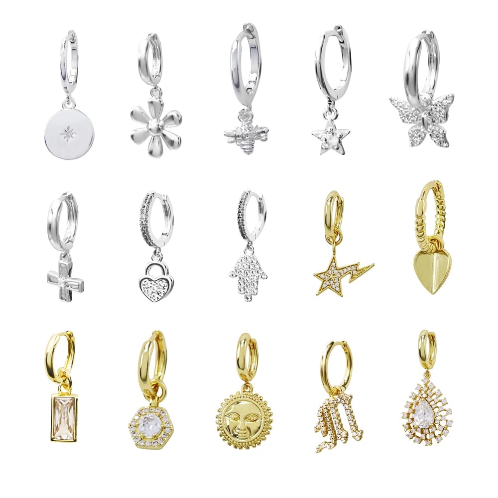 Custom Trendy Women Earrings Jewelry 925 Sterling Silver 18k Gold Plated Cz Diamond Charms Dangle Pendant Huggie Hoop Earrings Drop Earrings