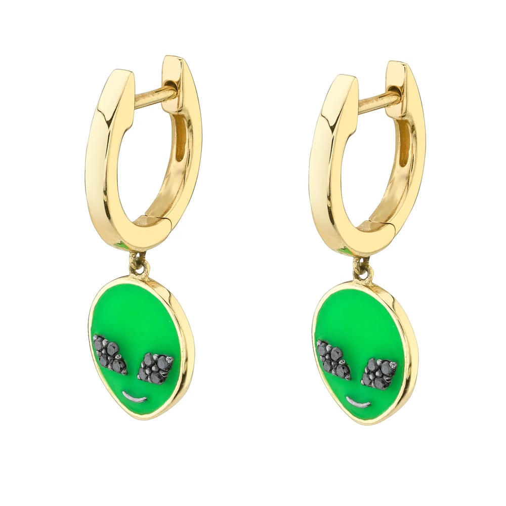 Wholesale Custom Alien Enamel Charm Dangle Slim Huggie Hoop Earrings Huggie Earrings