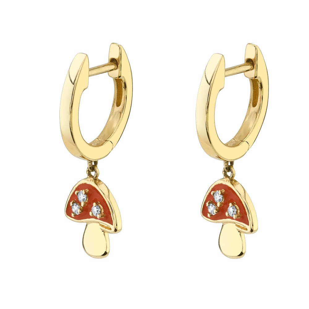 Wholesale Custom Charm Earrings Jewelry Fashion Mushroom Enamel Charm Drop Slim Hoop Earrings Huggie Earrings