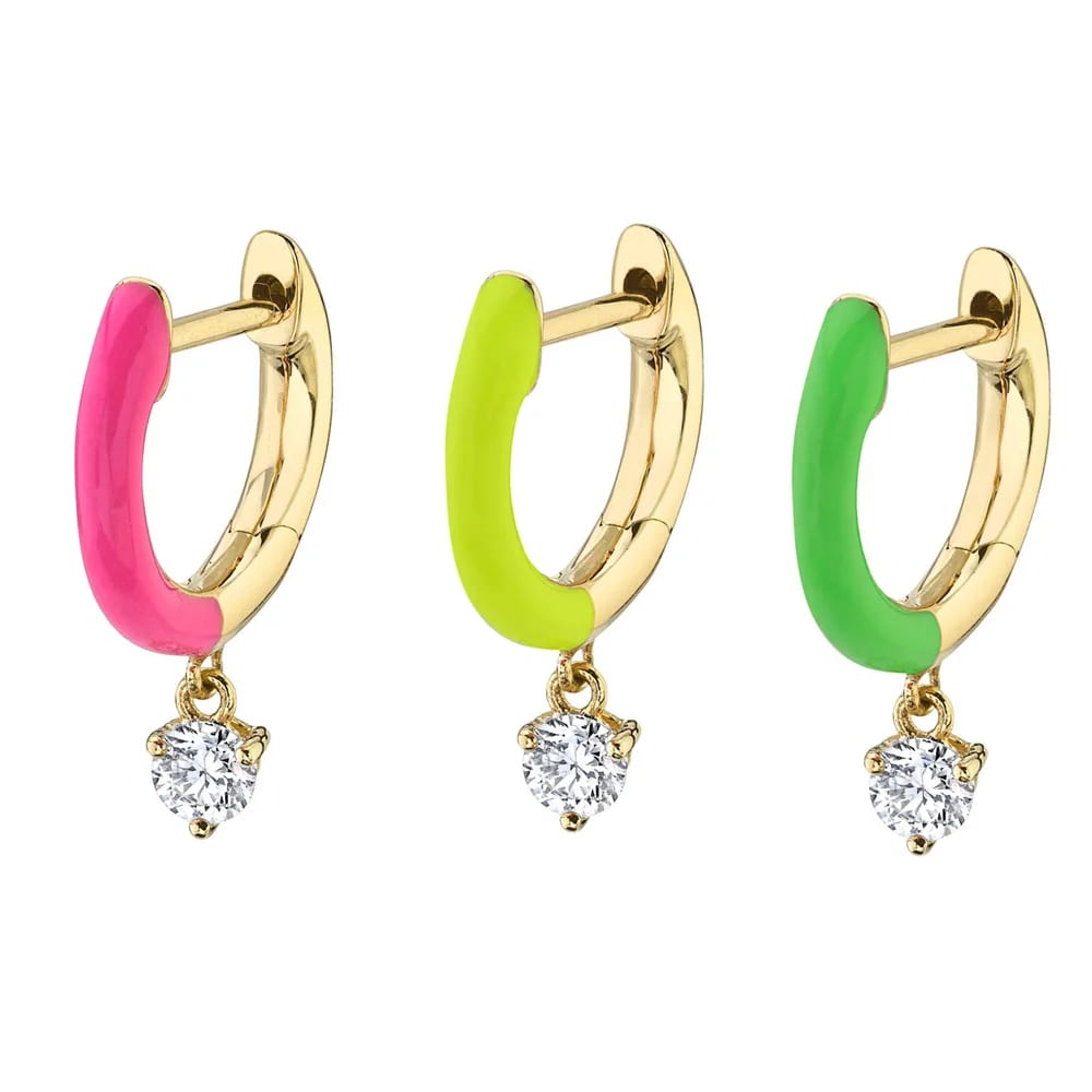 Latest Fashion Neon Enamel Huggie Dangle Earrings Delicate Diamond Hoop Earrings Huggie Earrings