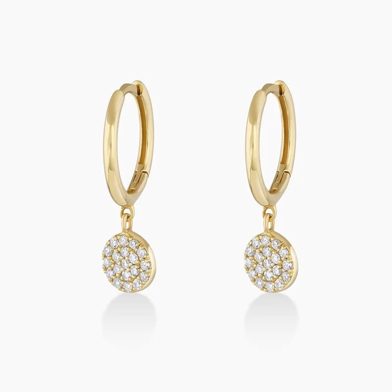 Delicate Jewelry 925 Silver 18k Gold Diamond Paving Disc Huggie Drop Hoop Earrings Drop Earrings