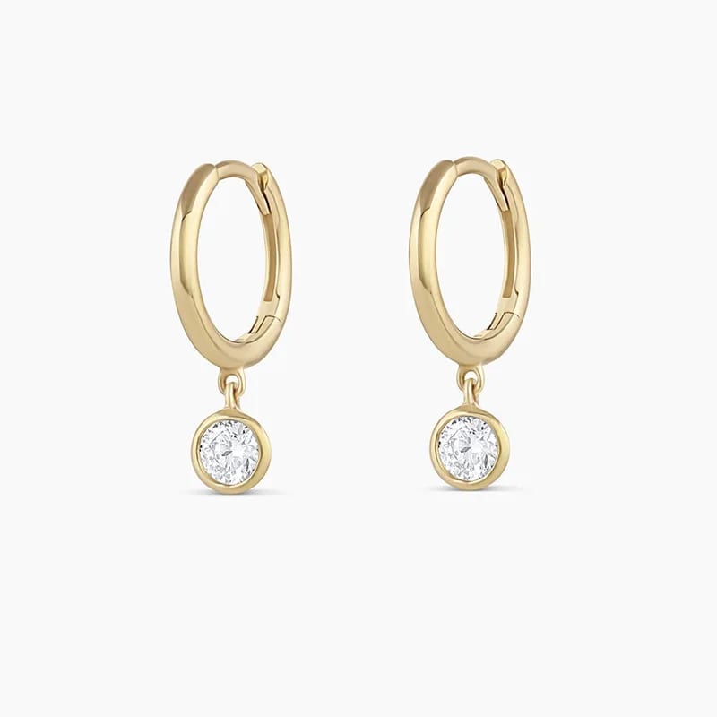 Dainty Women Jewelry 925 Sterling Silver Bezel Cubic Zirconia Cz Dangle Hoop Huggie Earrings Drop Earrings