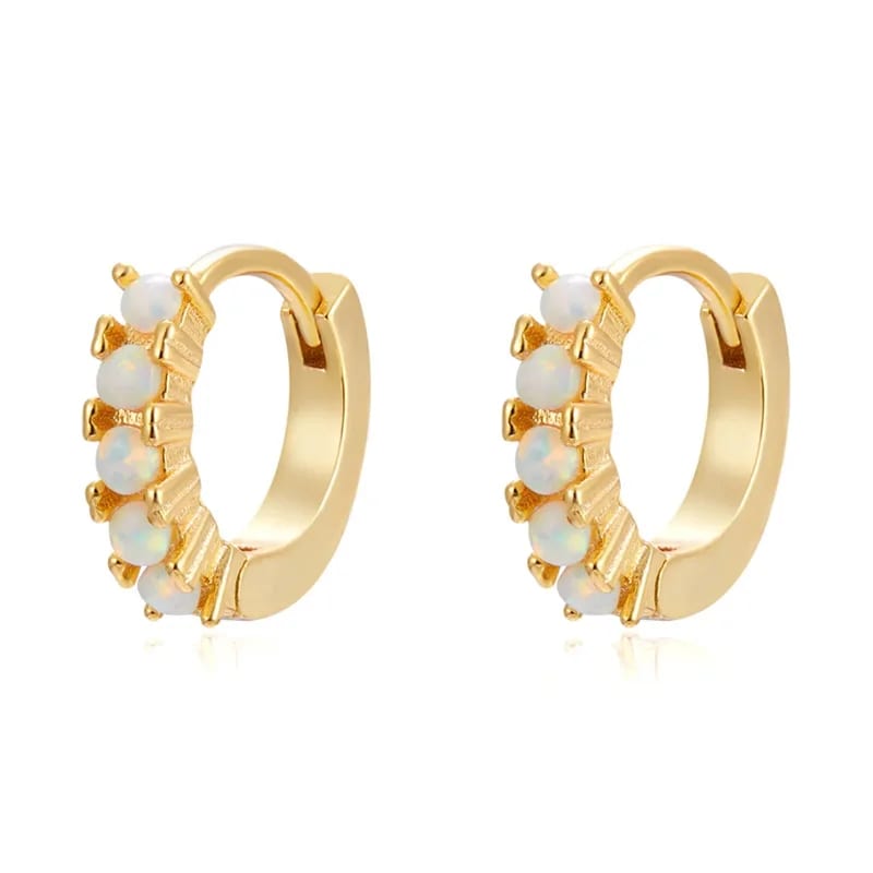 High Quality 925 Sterling Silver 18k Gold Natural Gemstone Opal Huggie Hoop Earrings Women Huggie Earrings