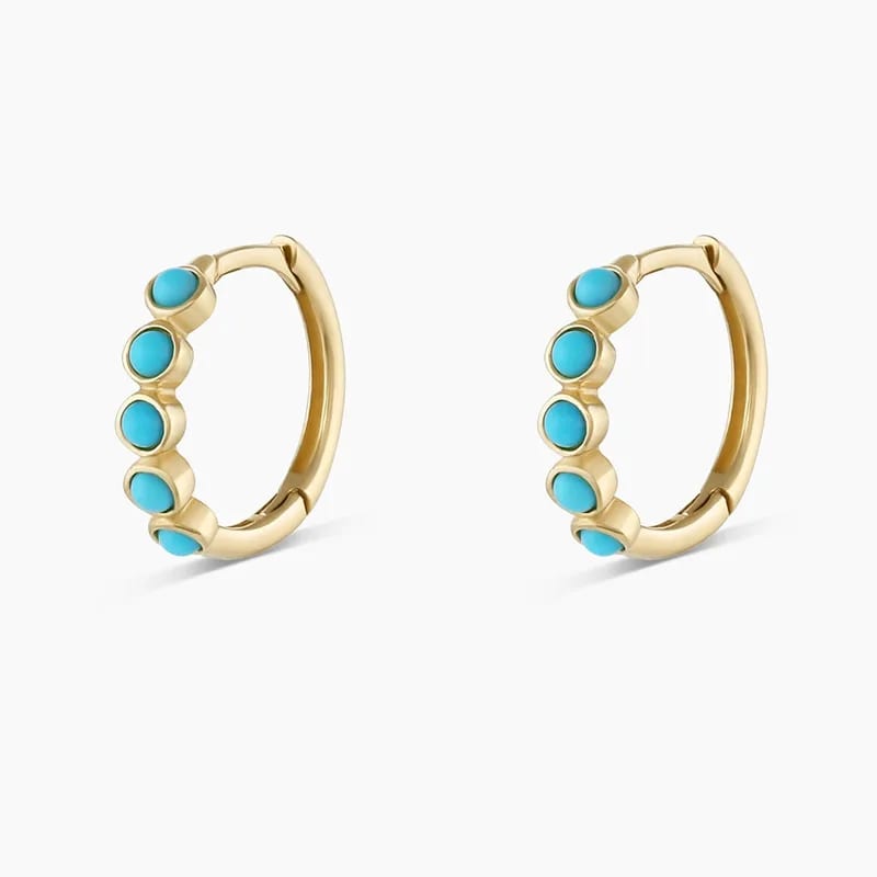 High Quality Fashion Jewellery 925 Sterling Silver 18k Gold Plated Turquoise Huggie Hoop Earrings Women Huggie Earrings