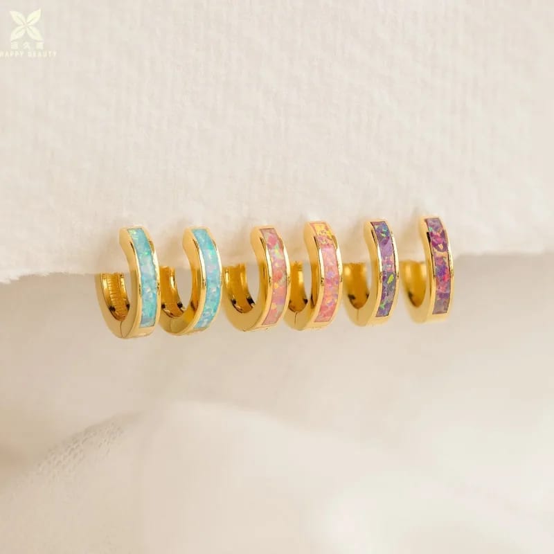 Minimal Classic 18k Gold Plated Pendant Earrings 925 Sterling Silver Pastel Opal Inlay Huggie Earrings Jewelry Huggie Earrings