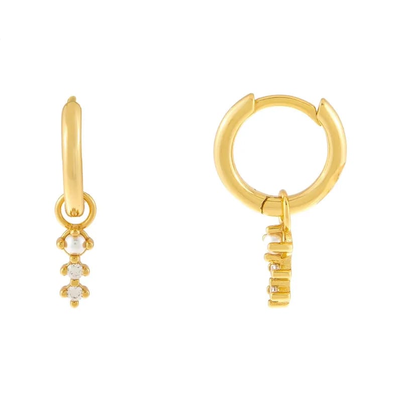 Fashion 18k Gold Plated Pearl Dangle Huggie Earrings Dainty Cz Freshwater Pearl Drop Hoop Earrings Jewelry Huggie Earrings