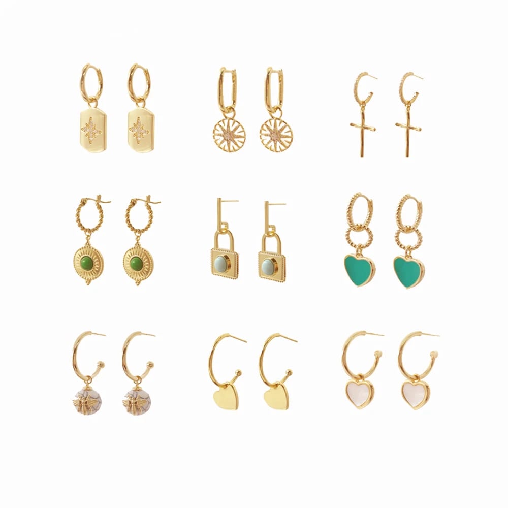 Wholesale New Fashion 18k Gold Plated Sterling Silver Women Drop Geometric Earrings Dangle Charm Drop Huggie Hoop Earrings Drop Earrings