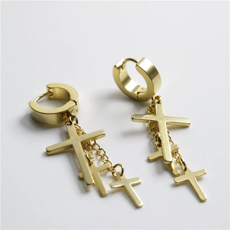 Best Design Stainless Steel Cross Huggie Hoop Earrings Jewelry For Men Huggie Earrings