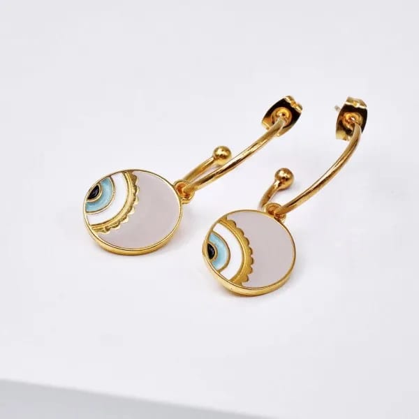 Classic Fashion Waterproof Hypoallergenic Women’s Eye Enamel Drop Earrings Real Gold Plated Stainless Steel Jewelry Manufacturer Drop Earrings