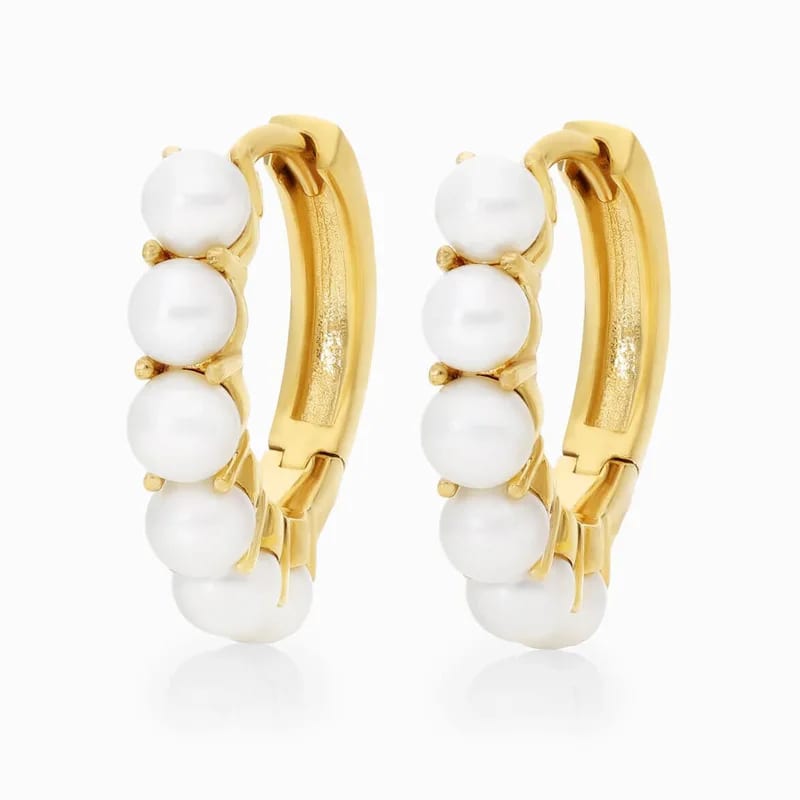 Fashion Classic 925 Sterling Silver 18k Gold Natural Freshwater Pearl Huggie Hoop Earrings Huggie Earrings