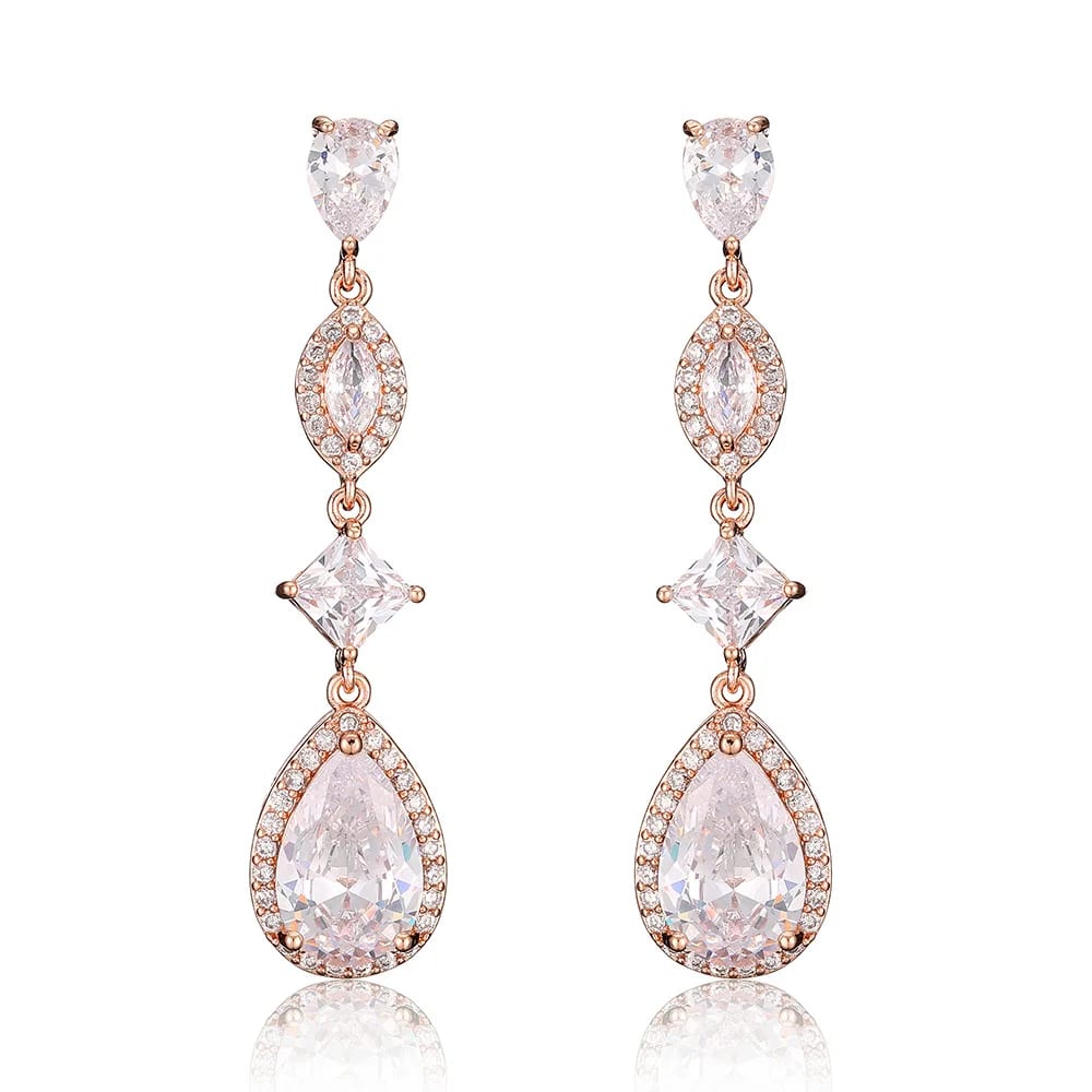 Vintage Brass Rose Gold Plated Bridal Zircon Drop Earrings Women Drop Earrings