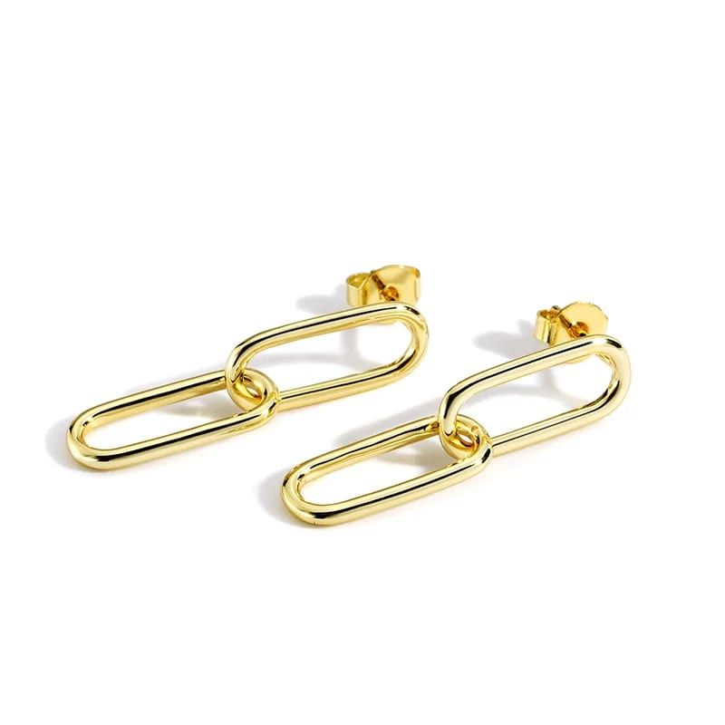SXS JEWELRY Trendy Handmade Large Double Link Earrings By Hypoallergenic Brass Material Drop Earrings
