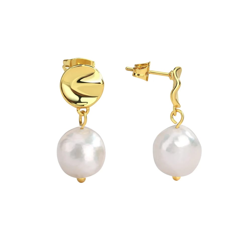 Pearl Dangle Stud Earrings Irregular Disc Hoops Earrings Circle Stud Pearl Earrings Drop Earrings