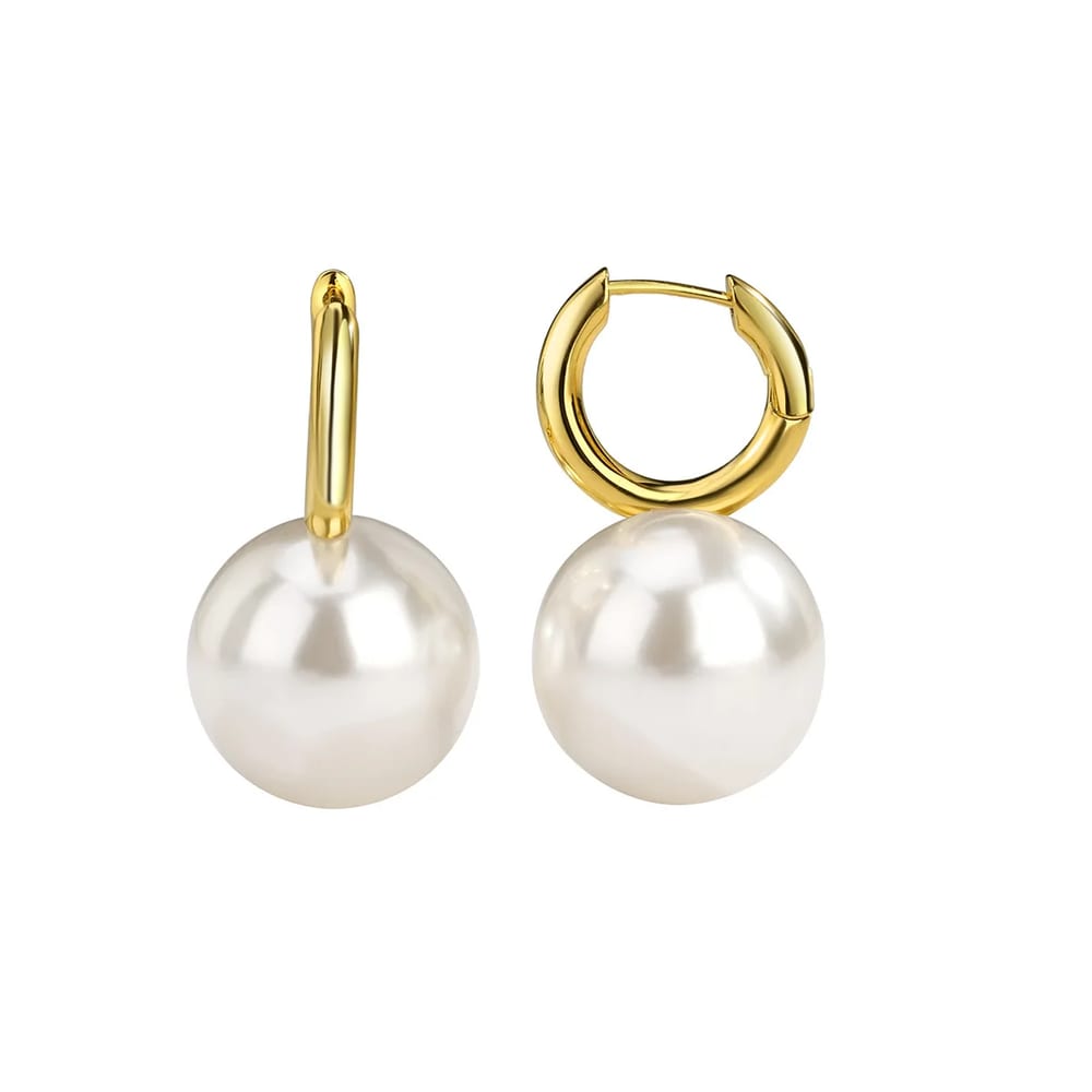 Manufacture Real Gold Plating Color Pearl Earrings Single Big Pearl Earring Huggie Earrings