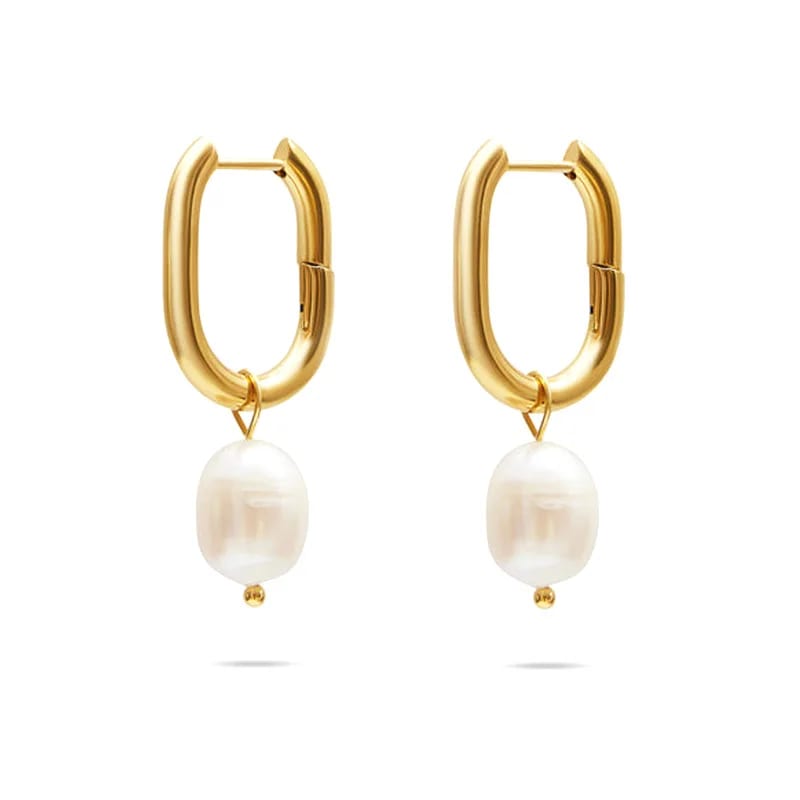 Dainty Elegant Women Fresh Water Pearl Drop Earring 18k Gold Plated Freshwater Pearl Dangle Huggie Earrings Jewelry Huggie Earrings